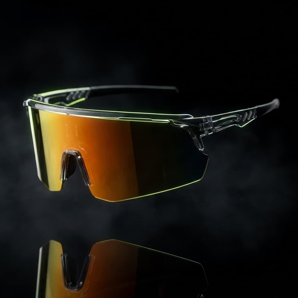 AXION Halo oversized mirrored sunglasses on a dark studio background