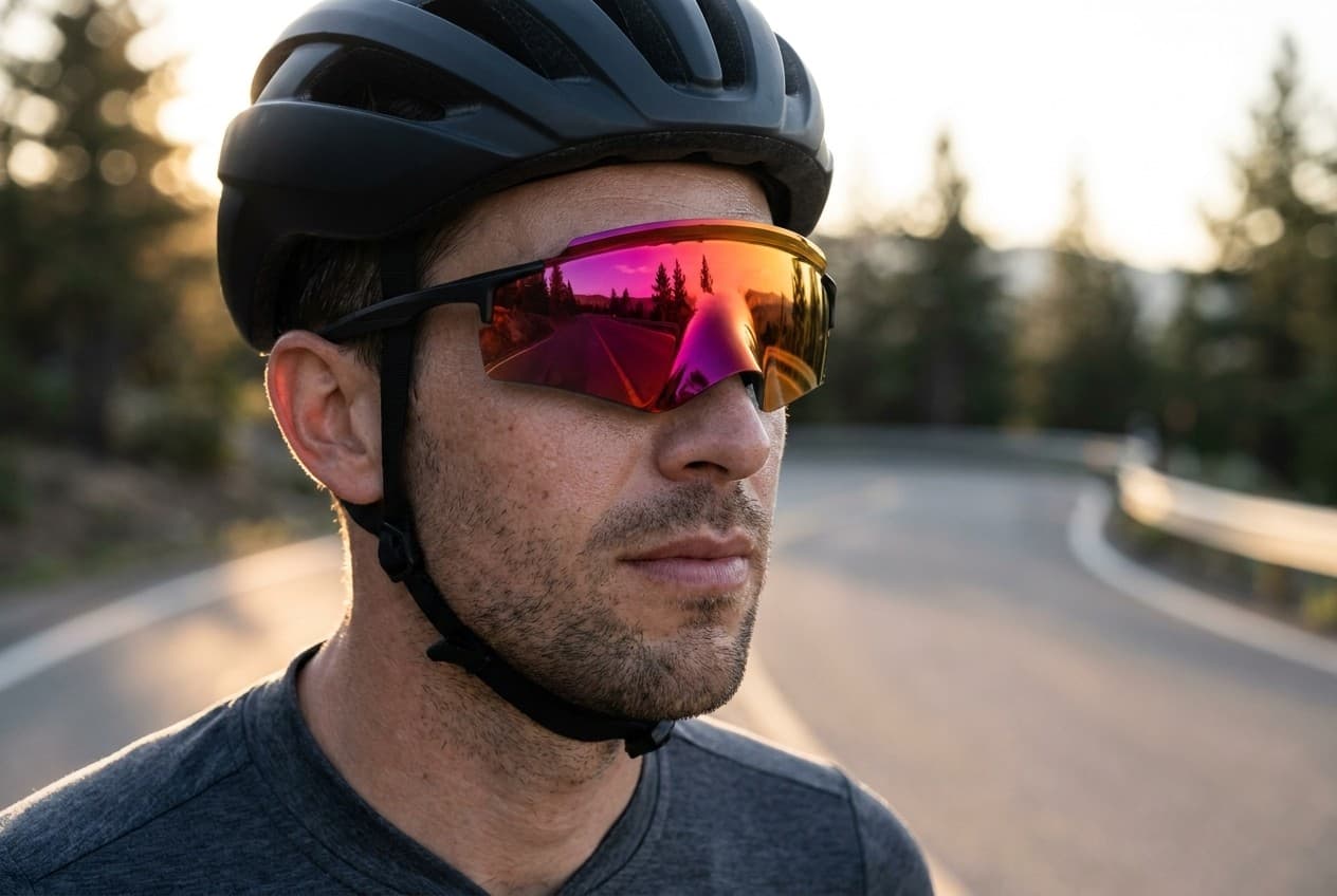 Road cyclist at golden hour wearing the AXION Volt Pro